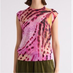 Dries Van Noten Tamara Leopard Orchid Sleeveless Cotton Blend Sweater Tank Med